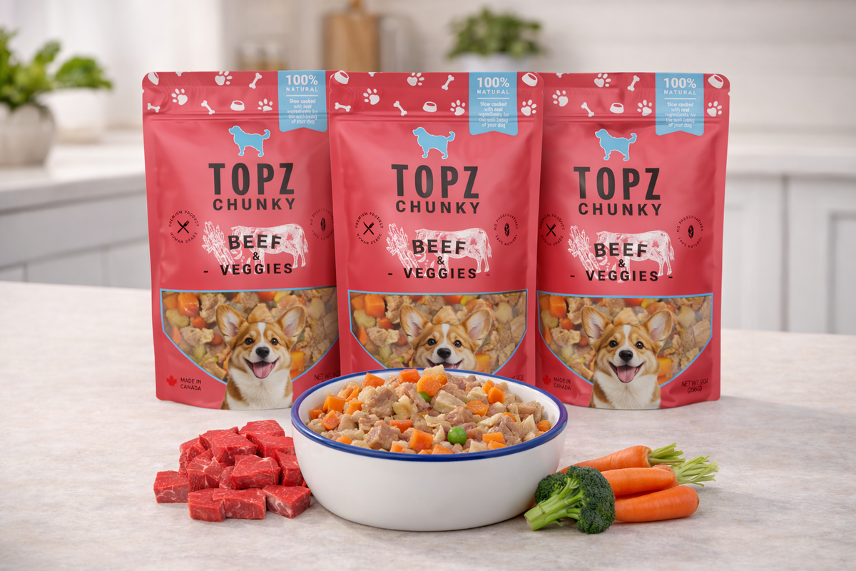 TOPZ Chunky Bone Broth Beef & Veggies Topper - 3 Pack Pouch – Topz