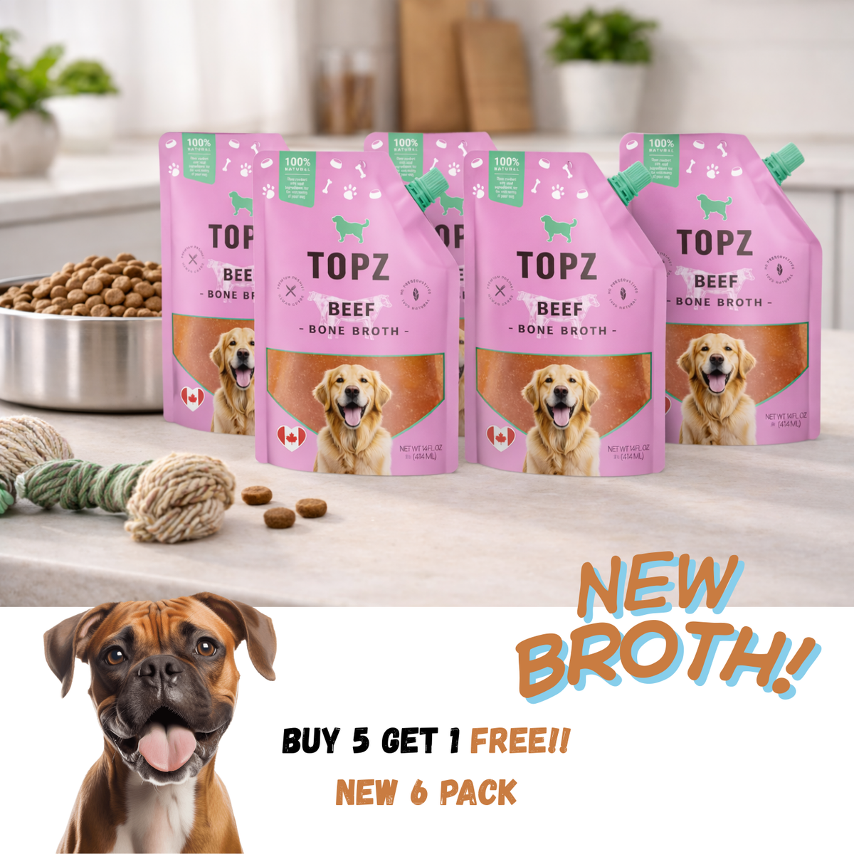 6-Pack TOPZ Natural Bone Broth - Beef 414ml – Topz Dog Food