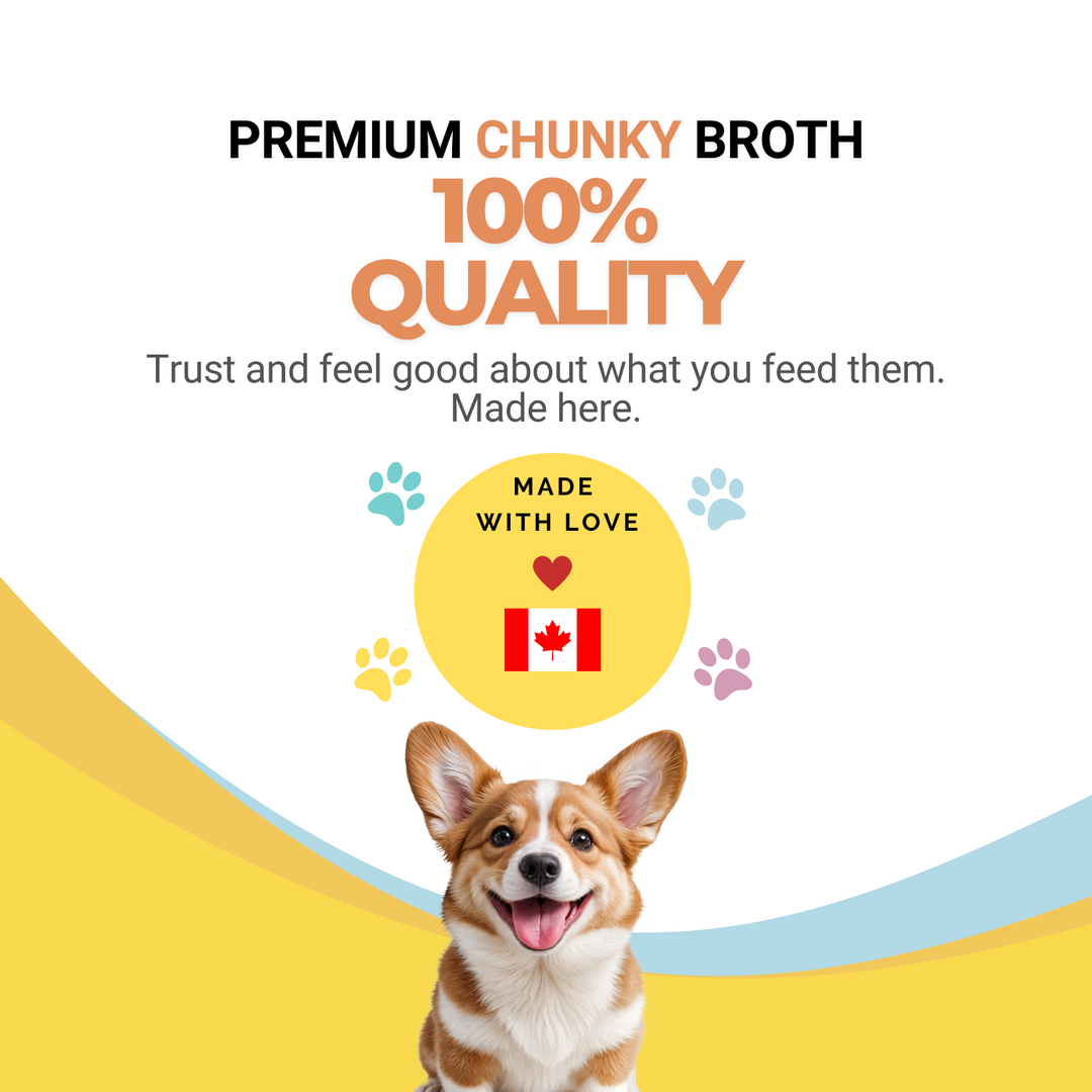 Details for premium chunky broth with a dog and Canadian flag on a white background