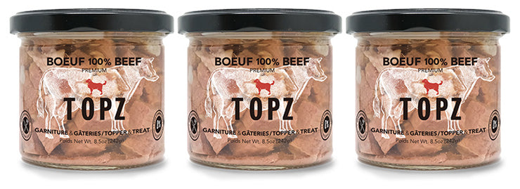 Topz dog food premium toppers and treats 3-pack 100% beef kibble topper